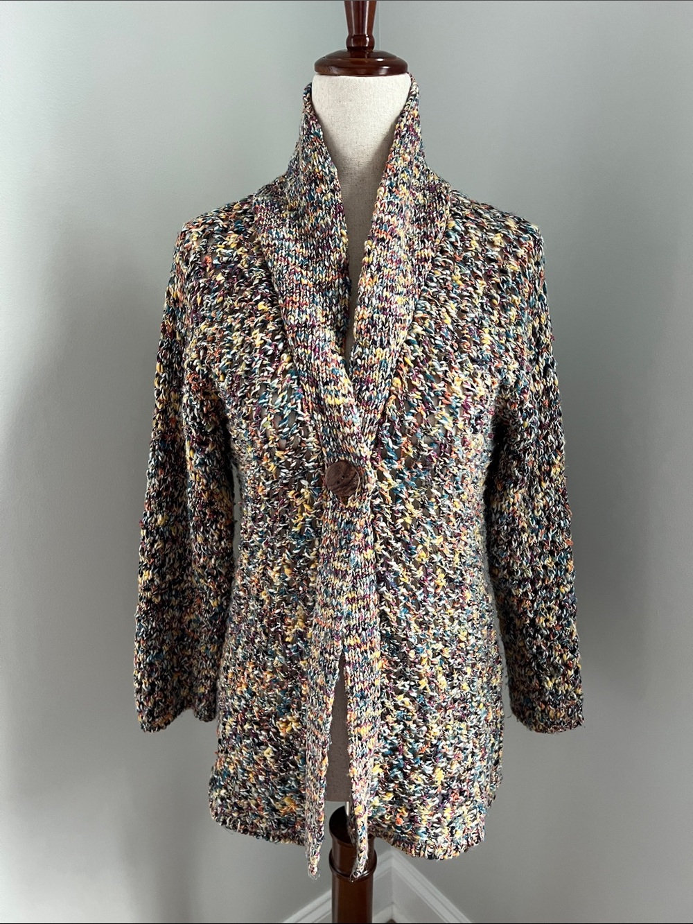 WindiRiver | Multicolor Speckled Shawl-Collar Cardigan Sweater Size M